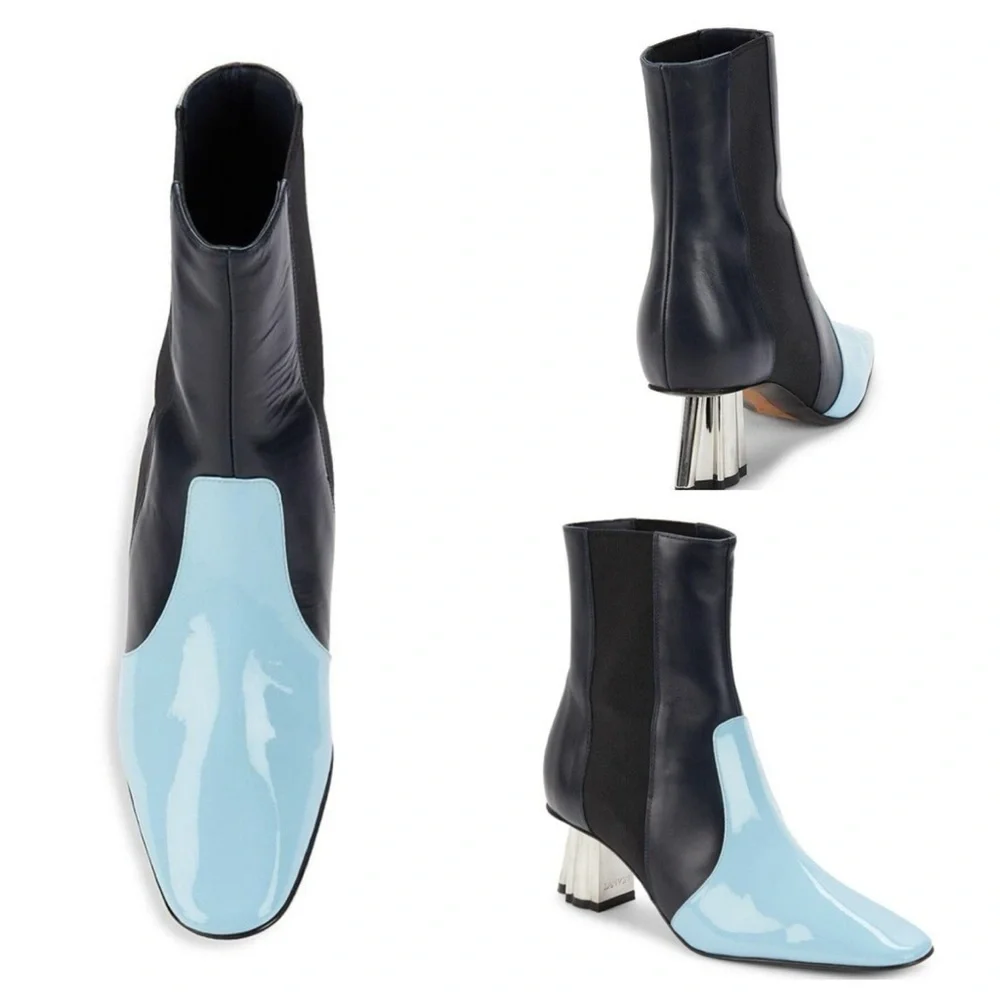 LANVIN Colorblock Patent Leather & Leather Chelsea Boots size 36 US 5.5